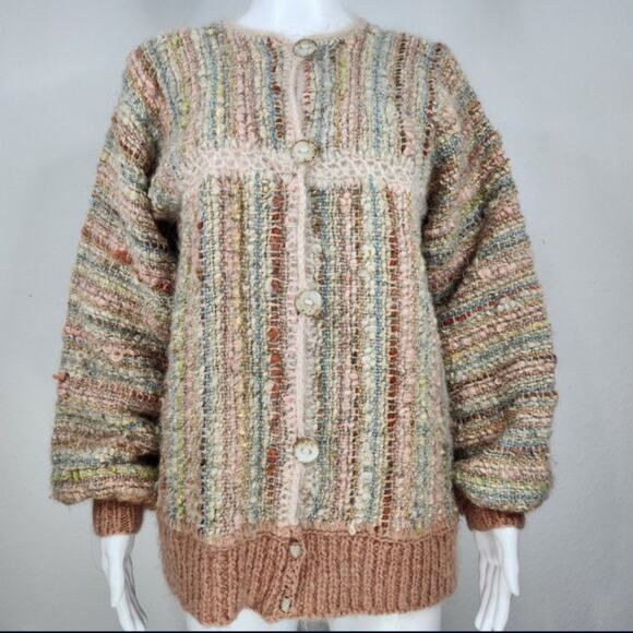 Vintage Artisan Wool Knit Cardigan Sweater Size Medium - Picture 1 of 13